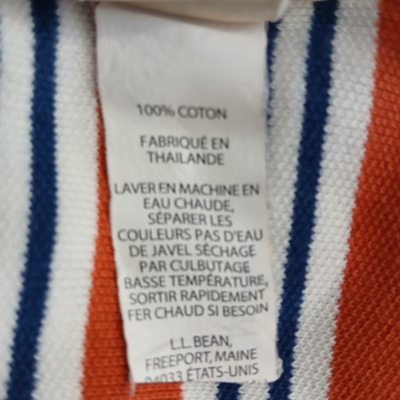 L.L.Bean Mens Short Sleeve Polo Shirt Size L/Reg. Color Orange Navy White - Picture 7 of 7